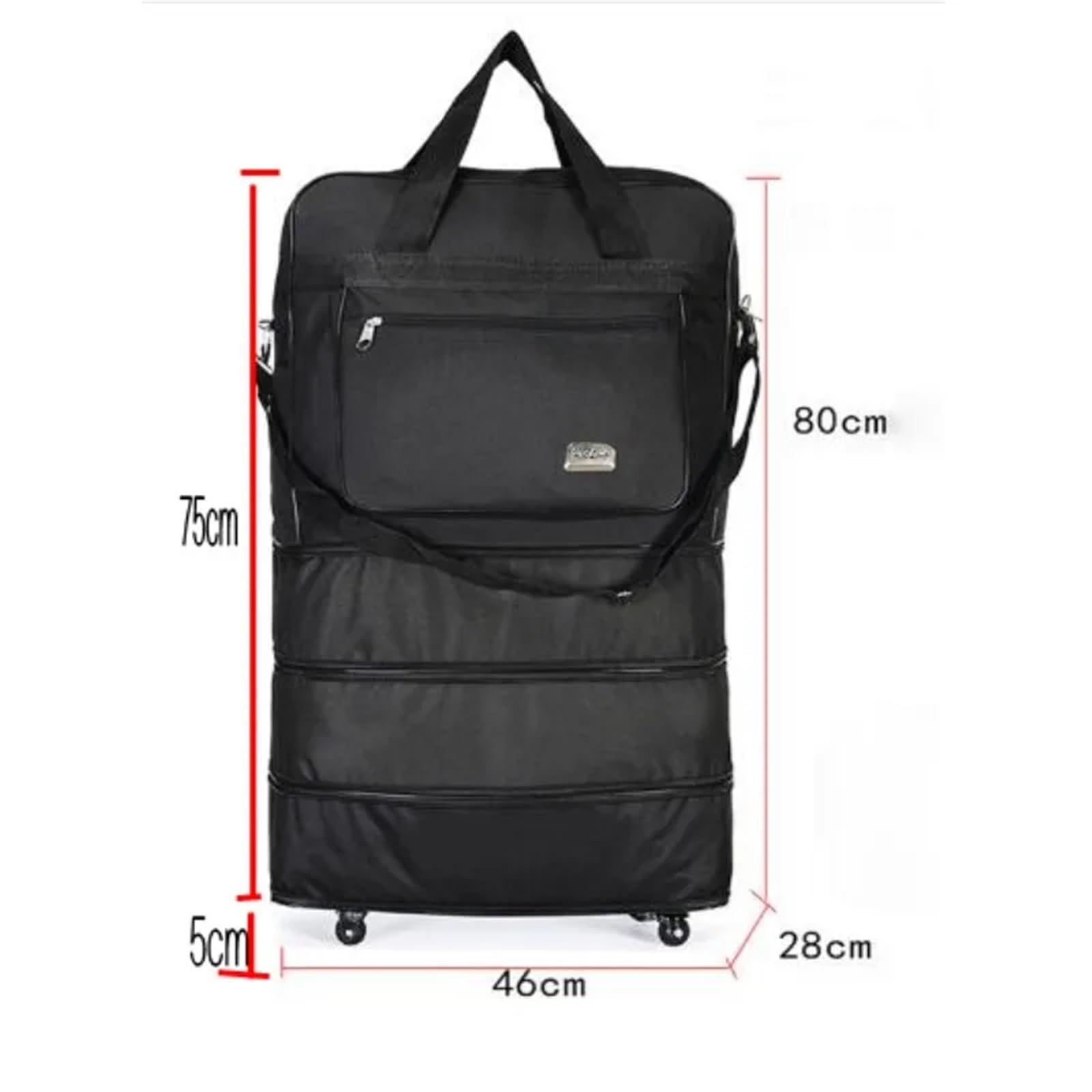 Borsone da Viaggio con Ruote Valigia da viaggio portatile impermeabile con ruote, borsa trasporto aereo unisex, espandibile, pieghevole, in Oxford(Black)