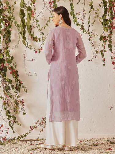 Image of Ada Hand Embroidered Lucknowi Chikankari Kota Kurta for Women A411211