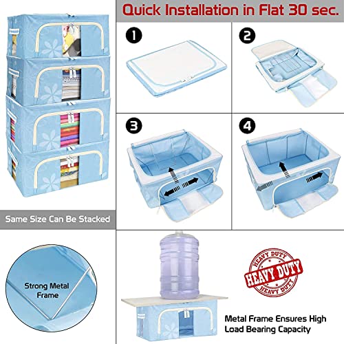 Image of TEKCOOL Foldable Steel Frame Clothes Organizer Storage Box for Wardrobe, Saree, Shirts, and Blankets (44 Ltr - Pack of 4, Oxford Fabric).