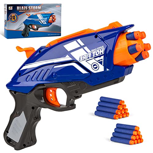 Toy Gun for Nerf Guns Bullet, Small Blaster Gun Toy Pistol with 20Pcs Soft Foam Darts, 5-Dart in Rotating Barrel and Bolt-Action Priming, Gun Toy for 3 4 5 6 7 8 Year Old for Boys, Kids and Teens