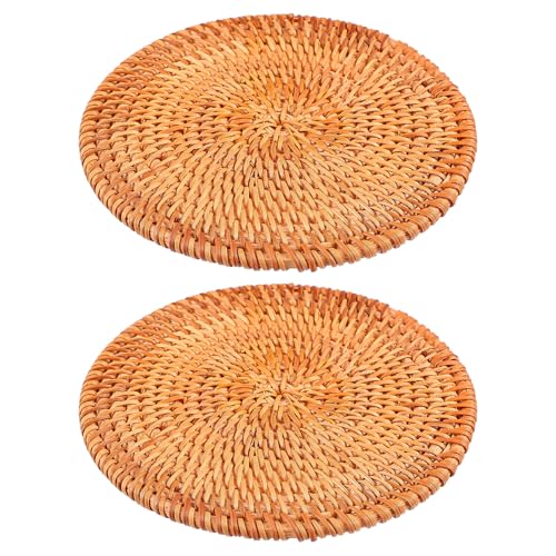 Healifty Posavasos Redondos de Ratán Tejido a Mano 2 Unidades Salvamanteles Trenzados Resistentes al Calor Absorbentes y Antideslizantes para Café Té y Protección de Mesa en Cocina y