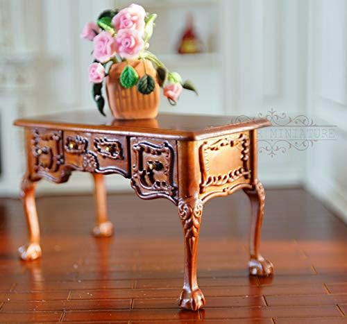 ARTLEER 1:12 Dollhouse Desk Miniature Desk Handmade Vintage Polished Wooden XZT0018A