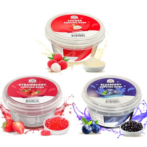 52USA Strawberry, Lychee, Blueberry Popping Boba Pearls, Perfect for Bubble