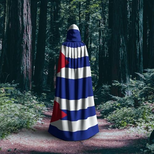 Cape à capuche imprimé drapeau cubain médiéval pour cosplay Halloween