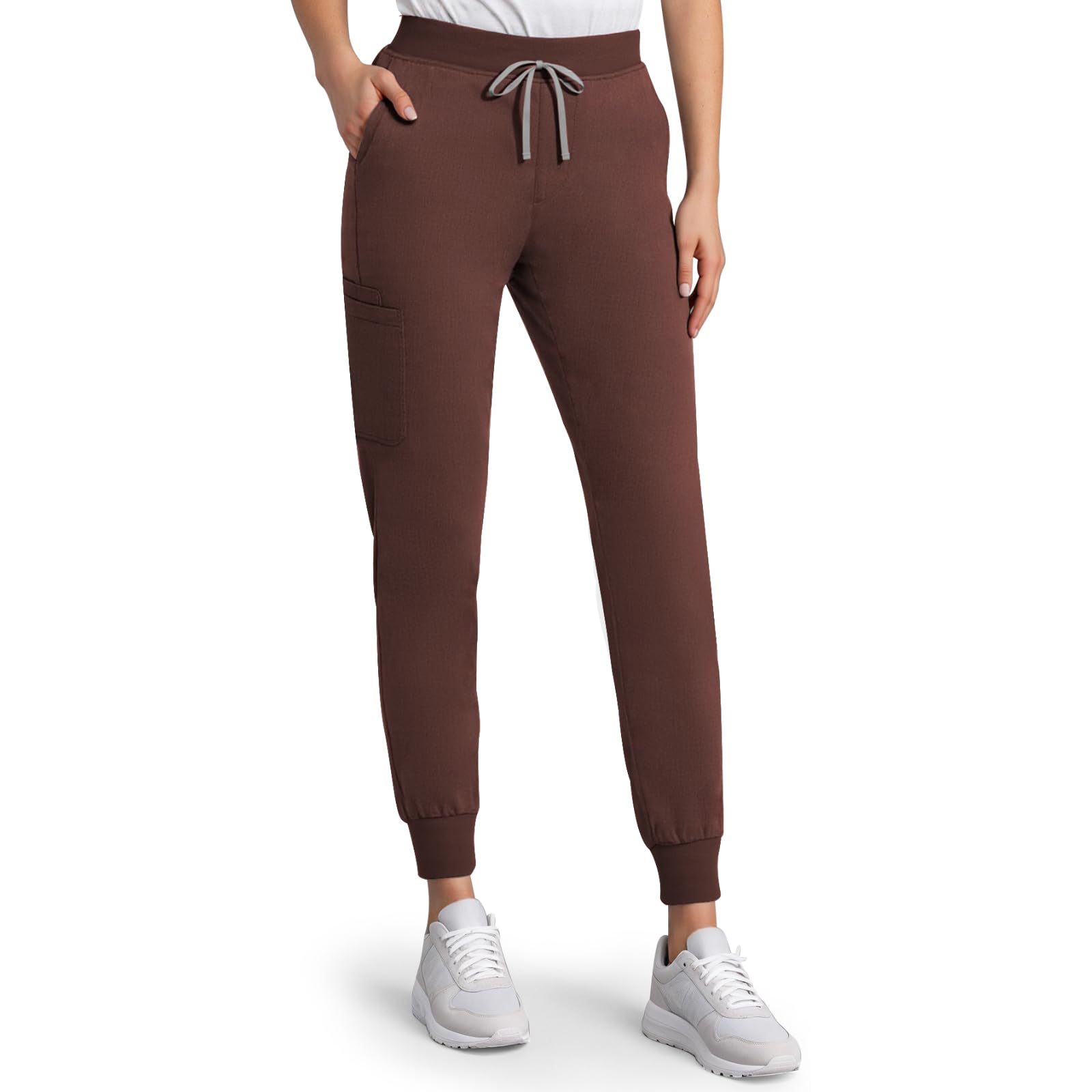 Anwrtuk Women's Brown Scrub Bottoms For Hospital Uniform Trousers Jogger Scrub Pants With 6 Pockets With Waistband (Uk, Alpha, Xs, Regular, Regular, )
