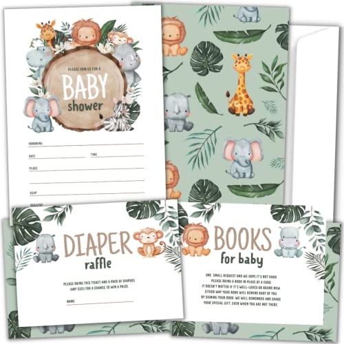 Hat Acrobat Baby Shower Boy Invitations with Diaper Raffle Tickets and Book Cards, 25 Pieces, 4.1 x 5.8 Inch