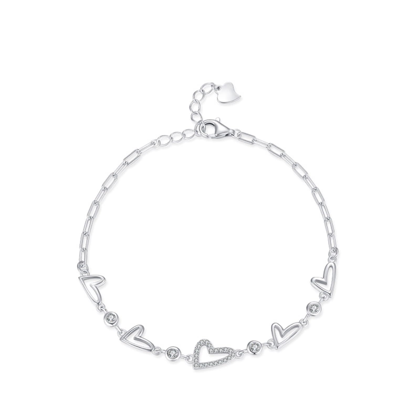 Pulseras para mujer, pulseras para mujer, corazón de plata con forma redonda de diamante PT950 y oro blanco