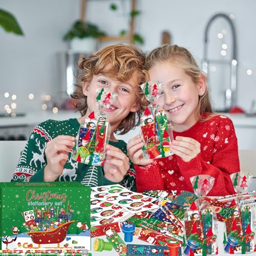 BEARUN 168 Pcs Christmas Party Favors Bulk for Kids-24-Pack Christmas Stationery Set for Stocking Stuffers, Christmas-Themed Classroom Gift Exchange School Games Prizes Carnival Events - Image 3