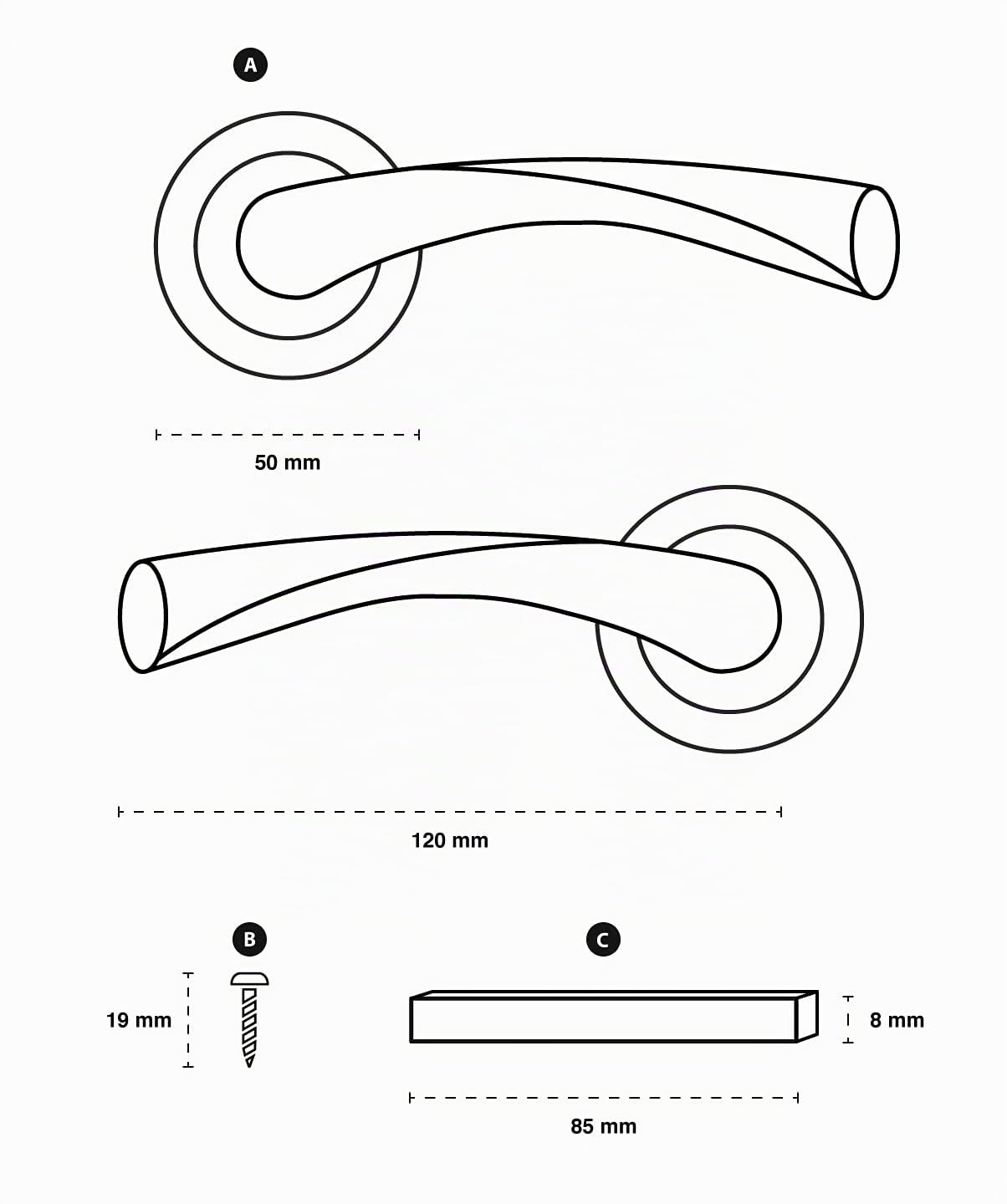 ARCO · Juego de manillas para puerta, color negro mate. Fabricado en aluminio