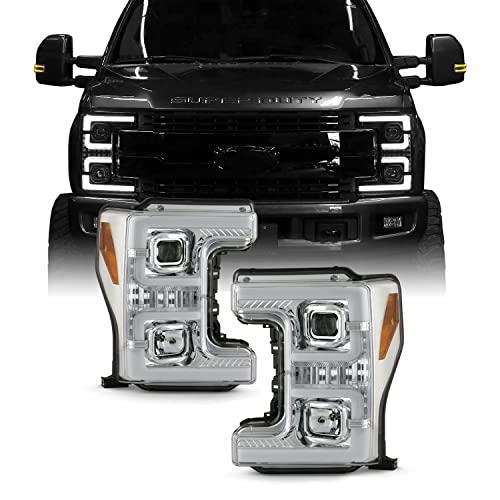 AKKON - Fits 2017-2018 Ford F250 / F350 / F450 Superduty Halogen [Tube Bar] Projector Chrome Headlights w/Sequential LED Signal
