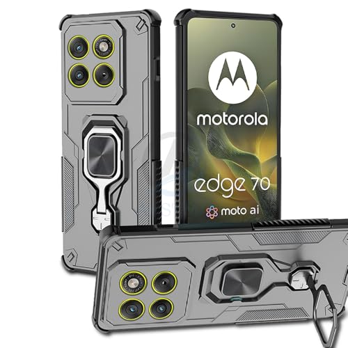 Image of AESTMO Armor Back Cover for Moto Edge 70 5G | Ring Holder & Kickstand & Camera Protection in-Built | 360 Degree Protection Back Case Cover (Black)