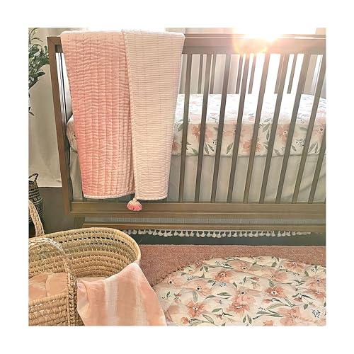 Image of Crane Baby Floral Crib Sheets, 100% Cotton, Breathable Baby Bedding for Standard Mattress, Pink Nursery Decor, Machine Washable Pink Floral Crib, Toddler Sheets