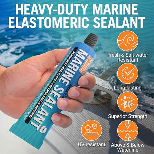 Image of Marine Sealant and Adhesive, Waterproof Marine Grade Caulk | High-Temperature Water Sealant for Boat, Auto, and RV, Silicone-Free, White, 1 Tube, 3 Oz