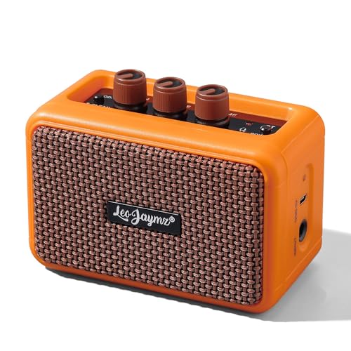 Leo Jaymz Mini Guitar Amplifier - 5W Dual Speaker BT Wireless Guitar Amp? Rechargeable Battery, Clean/Overdrive Modes, Headphone Jack,Ideal for Practice & Performance (Orange)