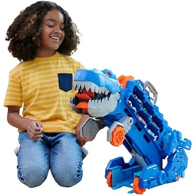 Hot Wheels City Toy Car Track Set, Ultimate T-Rex Transporter, Hauler Transforms into Stomping Dino with Race Track, from Netflix Series Lets Race