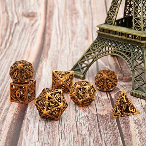 Image of DND Dice Set Metal Dice Dungeons and Dragons Dice Gift Polyhedral Dice Set Role Playing Dice D20 Hollow Polyhedral Dices Sets for Dungeons and Dragons RPG MTG Table Games