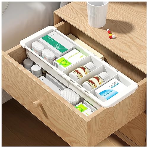 Souyoyu Plastic Drawers Organizer for Office Bathroom Bedroom Kitchen Desk - 1 Layers More White Storage Tray - Expandable 11.4-18.1 Inches