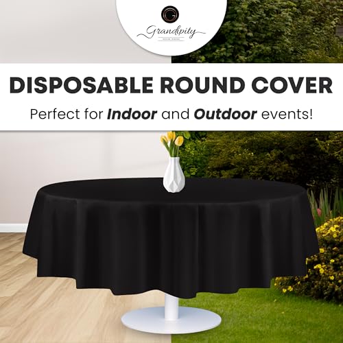Image of Grandipty Plastic Table Cloth Disposable 12 Pack 84 inch Round Black | Plastic table covers, durable disposable tablecloths, fade and tear-resistent table cover for party, event