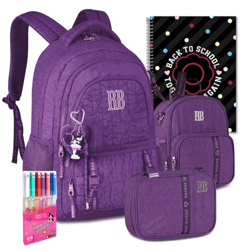Kit Mochila RB Rebecca Bonbon Crinkle Escolar Lancheira Estojo Meninas Resistente Infantil Juvenil (Roxo)