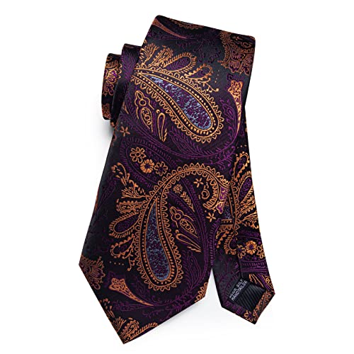 Image of DiBanGu Mens Paisley Tie Set Silk Woven Jacquard Necktie and Pocket Square Cufflinks Gift Set for Wedding Bussiness
