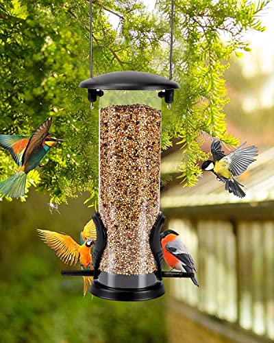 Vogelfutterspender, Futtersäule mit 2 Futterständern Ganzjährige Nutzung Vogelfutterhaus mit 21,5 cm Massivem Transparentrohr Hängend Futterhaus für Vögel Garden