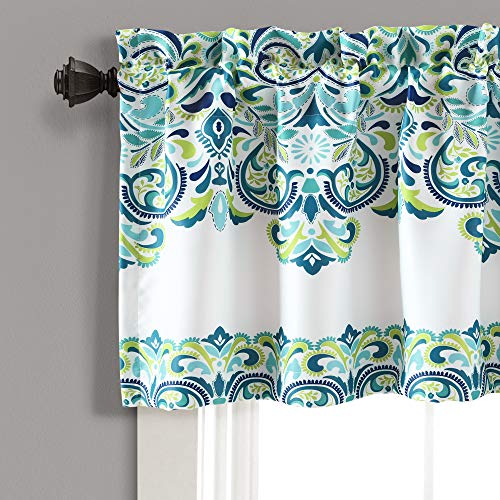 Lush Decor Clara Curtains, Polyester, Blue & Green, Valance, W 52" x L 18" (1 Panels) - Image 2