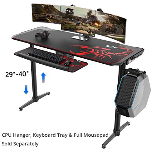 EUREKA ERGONOMIC IM60 Gaming Desk 60'' I Shaped PC Computer Gaming Tables Mechanical Height Adjustable Computer Desk with Large Mousepad for Men Boyfriend Female Gift