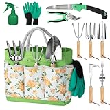 YAUNGEL Gartenwerkzeug Set, 10 Stück Schwerlast Edelstahl Gartenarbeit Kit, Gartengeräte Set mit Non-Slip Holzgriff- Garten Geschenke Verpackung für Frauen Männer
