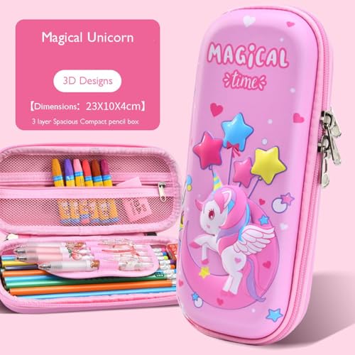 Image of DEOXY 3D Unicorn Pencil Case Stationery Box, Cosmetic Zip Pouch Bag for Girls Unicorn Art EVA Pencil Box-CK11UN