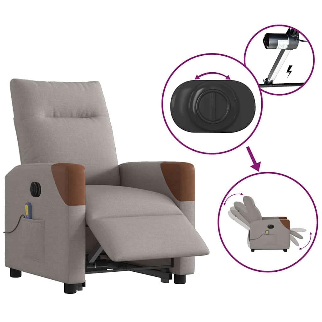 IKAYAA Sillón de Masaje con Elevador Levanta Personas Mayores, Ajuste Eléctrico del Respaldo, Sillon Relax Reclinable Electrico, Butaca Relax Sillon en Tela, Sofá 1 Plaza, Gris Taupe y marrón