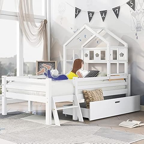 FEZTOY Hausbett Spielbett Kinder Bett Cover