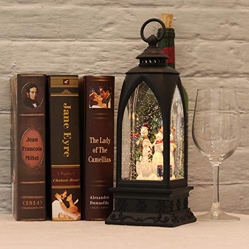 Image of Eldnacele 12 inch Christmas Snow Globe Lantern Snowman with Music & Timer, USB Lined /Battery Operated Lighted Water Glittering Lantern for Christmas Festival Decoration Gifts - Snowman
