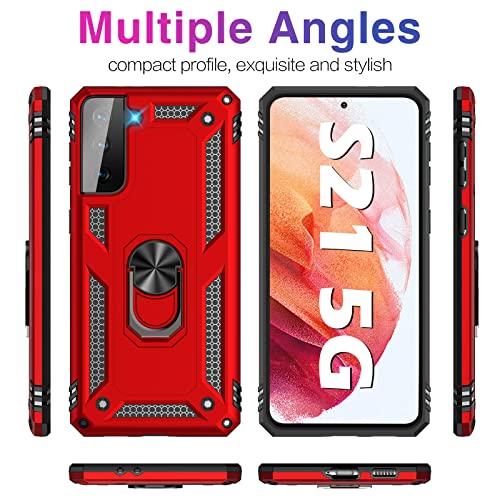 Image of Case for Samsung Galaxy S21 5G Case Heavy Duty with Built in Screen Protector Hard Armor Military Anti-Fall Bumper Cover for Samsung S21 5G 6.2 2021 Phone Cases with Magnetic Ring Kickstand Red