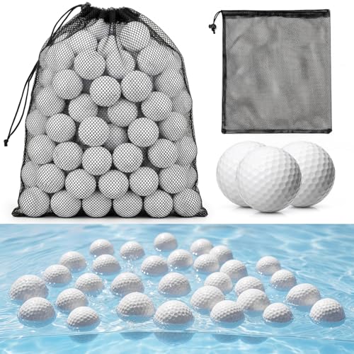 Soulchen 60 Pcs Floating Golf Balls Practice Floater Waterproof Lightweight Golf Balls for Lake Pool Water Hazards Backyard Driving Pond with Drawstring Mesh Bag