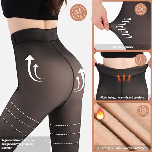 Image of UISLII Fleece Lined Tights Women, Warm Pantyhose leggings Women,Fake Translucent Thermal Skin Colored Tights for Winter