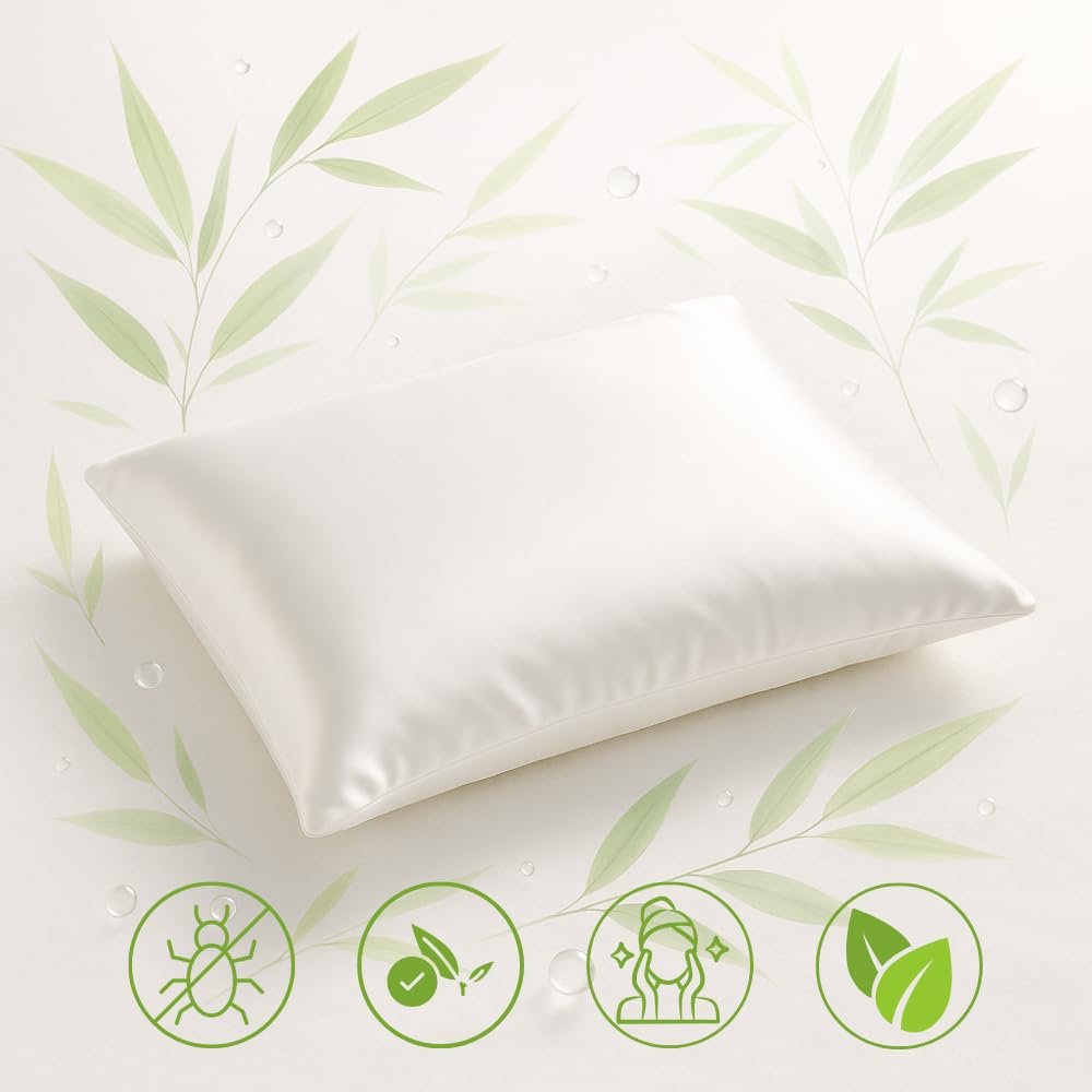 Inphysio - Ergonomisches Kopfkissen - Memory Foam Kissen - mit Bezug aus 100% Bambus Satin - Hautfreundlich und Temperaturausgleichend - Komfort & Sanfte Hautpflege
