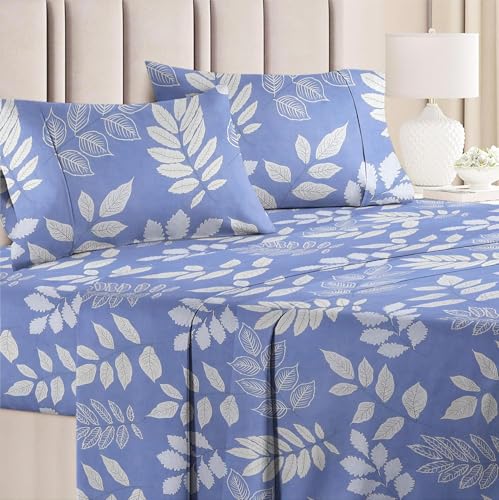 Image of HOMEKART 220 GSM Microfiber 4 Piece Comforter Bedding Set for Double Bed | King Size AC Comforter + Flat Bedsheet (90x100 Inch) & 2 Pillow Covers | Ultra Soft, Lightweight & All-Season (Blue & White)