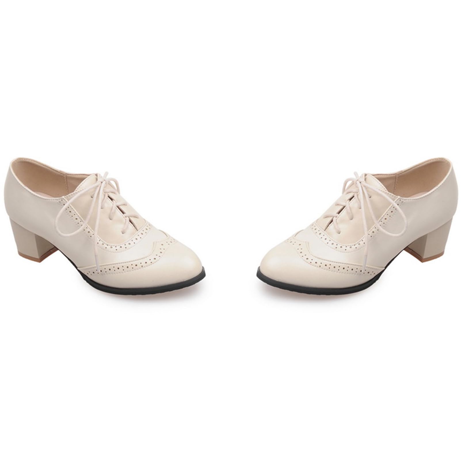 Mujer Tacón Ancho Oxford Punta Rojoonda Tacón Alto Zapatos Cordones Clásica Trabajoing Zapatos Talla 32-49