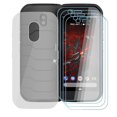 AQGG 4 Pack Tempered Glass Film + Cover for Cat S42 (5.50"), 9H Hardness Screen Protector and Soft Silicone Case Bumper Transparent Protective TPU Cases - Clear