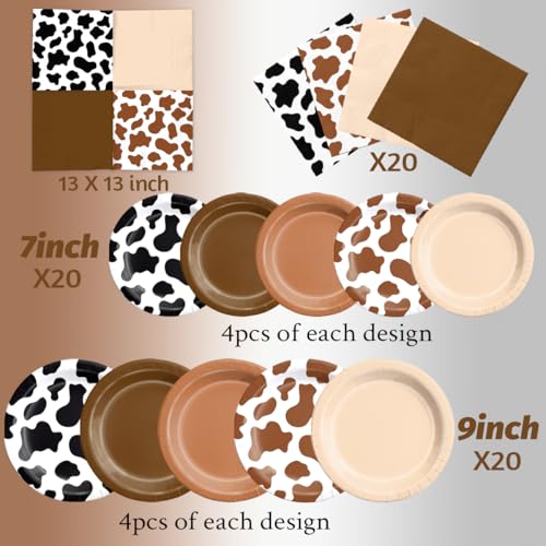 Image of CMUSKO Cowboy Party Decoration - 60Pcs Brown Cow Print Plates & Napkins Set Farmhouse Western Party Supplies for Baby Shower,Birthday