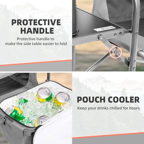 Silla de Camping Director con Bolsa Termica y Bandeja Lateral Plegable - Silla Resistente para Exterior de 400lbs, Plegable y Portátil para Pesca y Jardín (Negro y Gris) miniatura 5