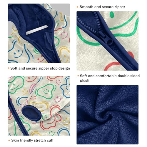 Retro Smile Girls Fleece Jacket Girls Fall Jacket Girls Zip Up Hoodie Girls Sherpa Jacket 2-10T3