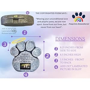 Pet Memorial Stone  Features a Paw Print Photo Frame and Sympathy Poem  Indoor Outdoor for Garden Backyard Marker Grave Tombstone  Loss of Pet Gift  Loss of Dog Gift  Cucciolini Doodles Pet memorial stone  features a paw print photo frame and sympathy poem  indoor outdoor for garden backyard marker grave tombstone  loss of pet gift  loss of dog gift   cucciolini doodles