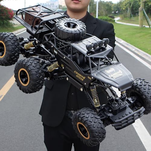 Jiakora Large Size RC Cars, Rock Crawler RC Truck with 2 Rechargeable Batteries, 6 Wheel Remote Control Monster Truck, Durable Metal Body & LED Headlights, Boy Toys for 4-7, 8-12 Kids & Adults