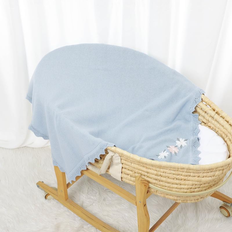 LAWKUL Baby Blanket 100% Traceable Cotton Knit Receiving Blankets Infant Swaddle for Newbron Boy Girl 100X80cm (Blue Floral) - Image 4