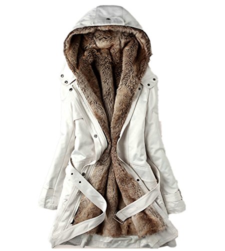 Women's Winter Coats Plus Size Thicken Faux Fur Lined Hooded Anorak Jackets (XXL, Off-white)