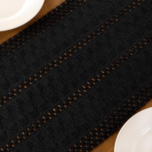 Image of MLMC Black Boho Table Runner Farmhouse Macrame Woven Table Runner 36 inch Long Rustic Centerpieces Table Decoration for Kitchen Dinning Wedding Events 12x36 Inch