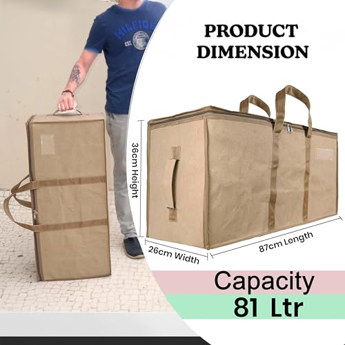 Image of Storite 2 Pack Jumbo Super-Size 81 L Canvas Moisture Proof MultiPurpose Heavy Duty Storage Bag for Toys /Stationery /Blankets /Clothes /Moving Bags With Strong Handles Rectangular Cream(87x26x36cm)