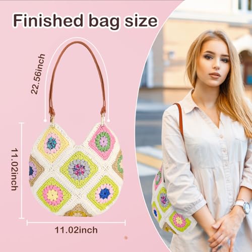 Image of Hanfetch Crochet Kit for Advanced or Intermediate Beginner, Step by Step Video Tutorial and Detailed Guide Instruction DIY Craft Supplies for Adult and Kid with Complete Kit for Granny Square Tote Bag
