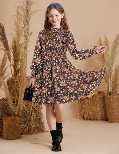 Image of GRACE KARIN Girls Long Sleeve Floral Dress Fall Winter Casual Dresses 6-14Y